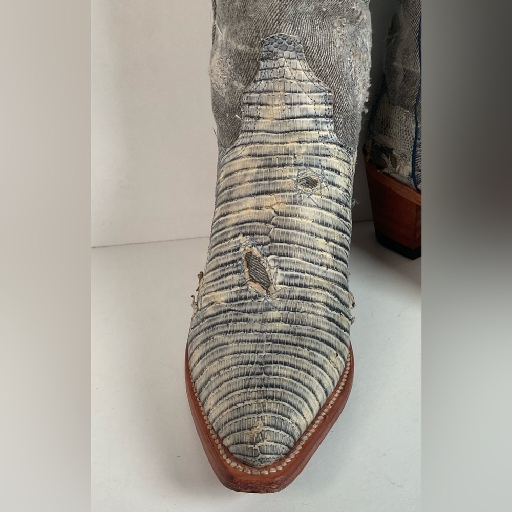Dan Post Buckshot Lizard Cowgirl Boots 7.5 M Halloween Denim - Picture 11 of 16